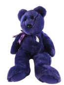 Front view of Ty Beanie Buddies Princess purple plush bear with neck ribbon and embroidered white rose