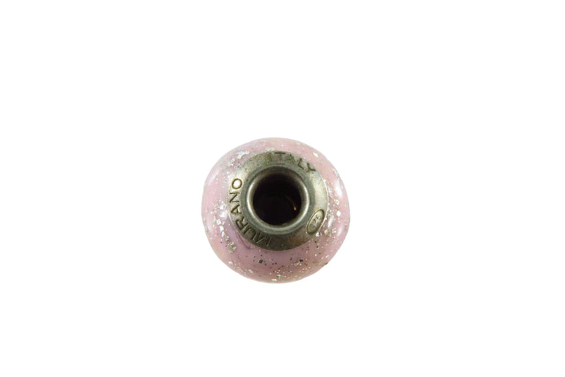 Sterling Silver Murano Glass Bead Charm Pink with Silver Glitter 14.63mm