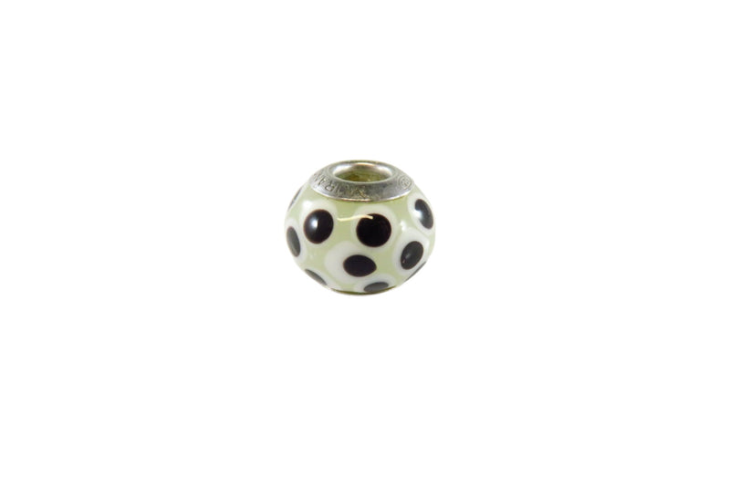 Sterling Silver Murano White Black Glass Charm Bead