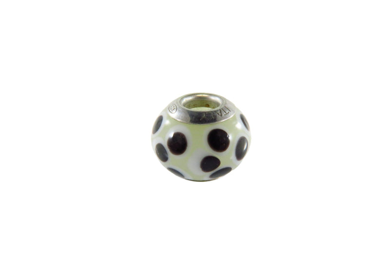 Sterling Silver Murano White Black Glass Charm Bead 13.53mm