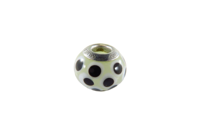 Sterling Silver Murano White Black Glass Charm Bead 13.53mm