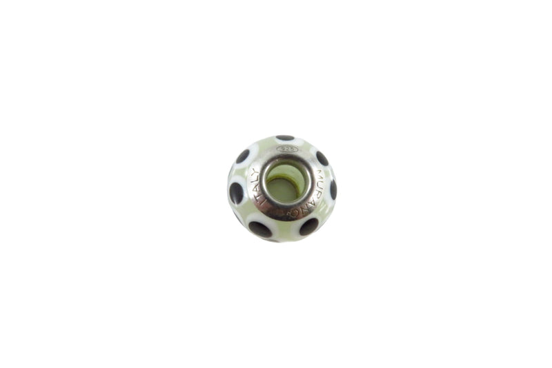 Sterling Silver Murano White Black Glass Charm Bead 13.53mm