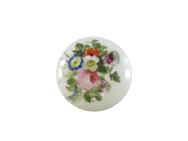 Georgian Porcelain Ointment Makup Jar - Hand Painted Floral - 1 3/4" - French Style