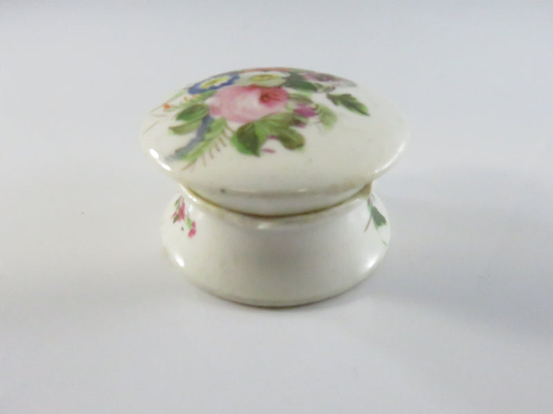 Georgian Porcelain Ointment Makup Jar - Hand Painted Floral - 1 3/4" - French Style