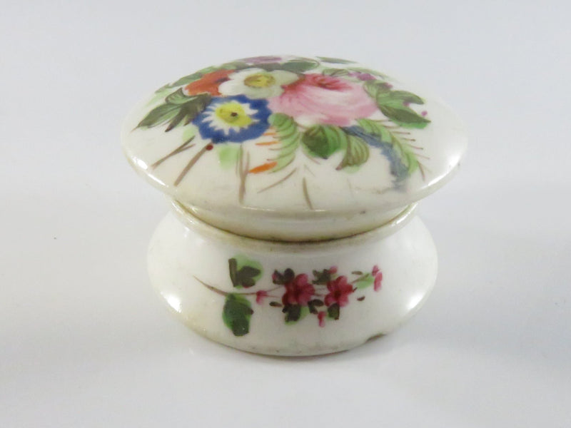 Georgian Porcelain Ointment Makup Jar - Hand Painted Floral - 1 3/4" - French Style