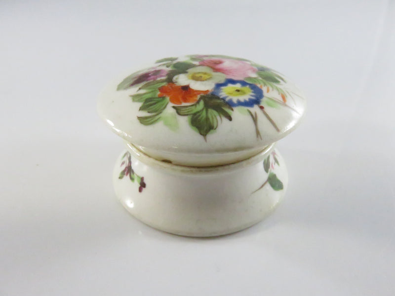 Georgian Porcelain Ointment Makup Jar - Hand Painted Floral - 1 3/4" - French Style