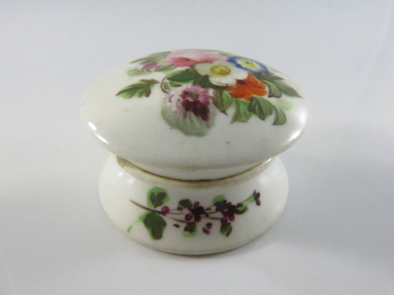 Georgian Porcelain Ointment Makup Jar - Hand Painted Floral - 1 3/4" - French Style