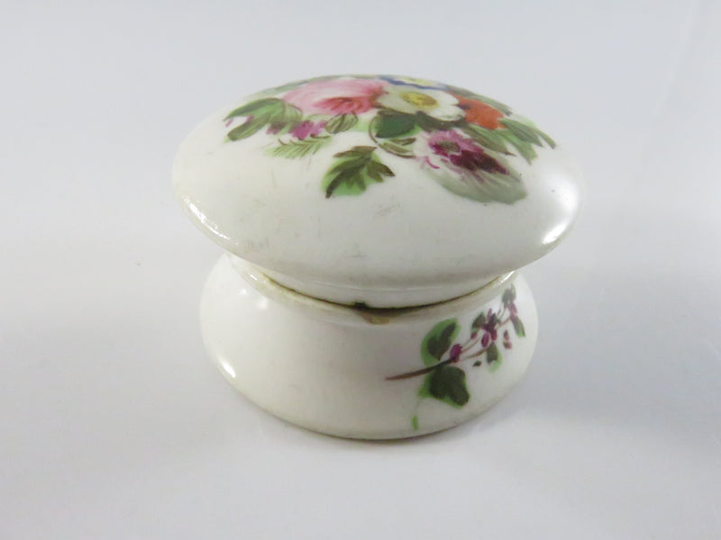 Georgian Porcelain Ointment Makup Jar - Hand Painted Floral - 1 3/4" - French Style