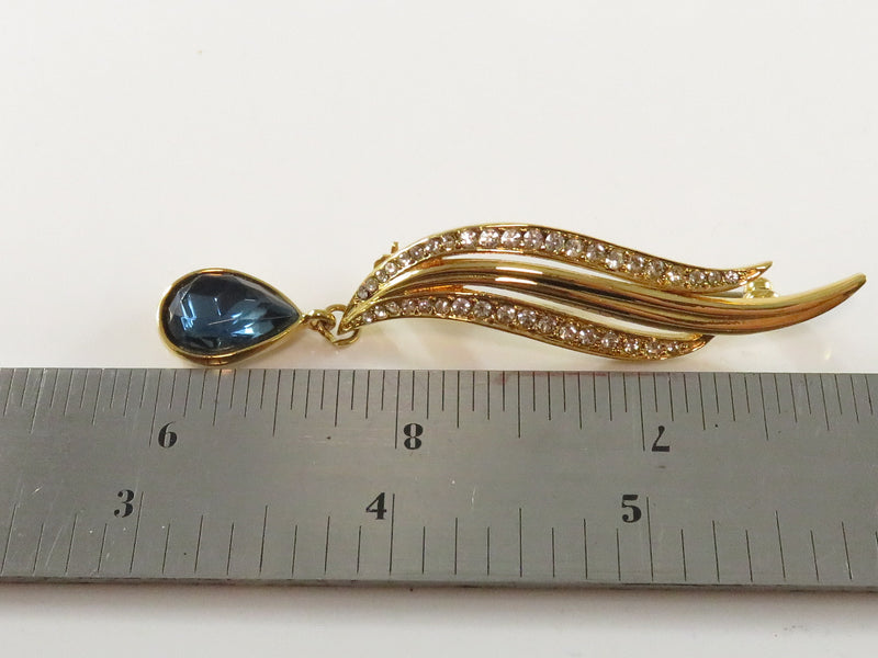 Art Nouveau Style Whimsical Gilded Brooch with Blue Stone & Clear Stones