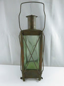 Swedish Handarbete Musical Liquor Decanter Lantern Green Glass Copper Cage Sweden bottle square molded wind-up music