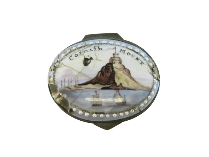 c1780 Georgian Enamel Patch Box - "Cornifh Mount" - Placeholder Quality