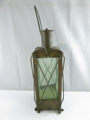 Swedish Handarbete Musical Liquor Decanter Lantern Green Glass Copper Cage Sweden bottle square molded wind-up music