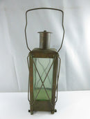 Swedish Handarbete Musical Liquor Decanter Lantern Green Glass Copper Cage Sweden bottle square molded wind-up music