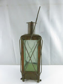 Swedish Handarbete Musical Liquor Decanter Lantern Green Glass Copper Cage Sweden bottle square molded wind-up music
