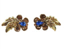 Yellow and Pink Blue Stone Flower Pierced Earrings Conversion Palm Royale 1/20 1 — Earrings • Gold — front view