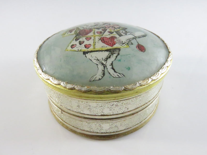 Antique Alice in Wonderland Paper Trinket Box - White Rabbit Herald Under Glass