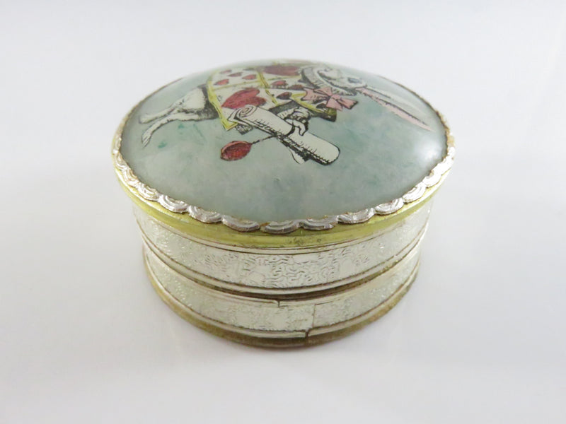 Antique Alice in Wonderland Paper Trinket Box - White Rabbit Herald Under Glass