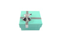 2 1/16" x 1 3/4" Teal Blue Ring Gift Box, Small Ring Gift Box with Bow — Gold — front view