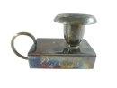 Bellini silver plate chamberstick with candle cup, ring handle, and lower matchbox sleeve front view