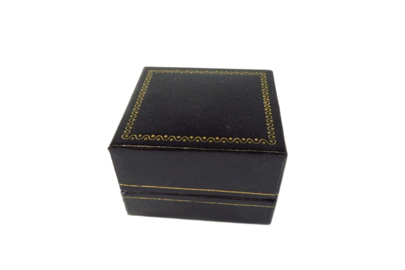 Classic Leatherette Black Ring Box With Gold Trim for Small Medium Rings — Gold, Sterling Silver — front view