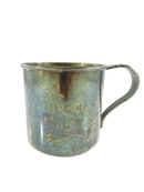 1881 Rogers Lilac Time silver plate child's cup showing Β Σ Φ and SLS engraving beside the handle