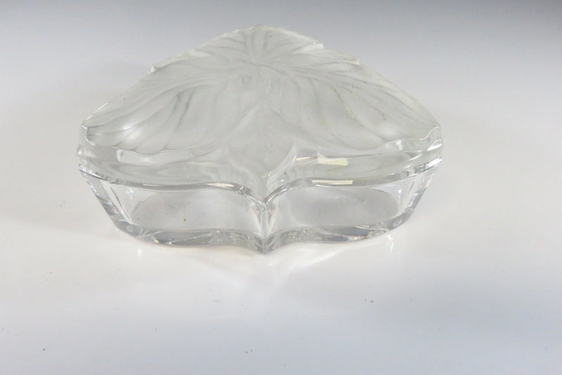 Frosted Glass Jewelry Trinket Box Flower Form 3 1/2" x 3 5/8" x 1 3/8"