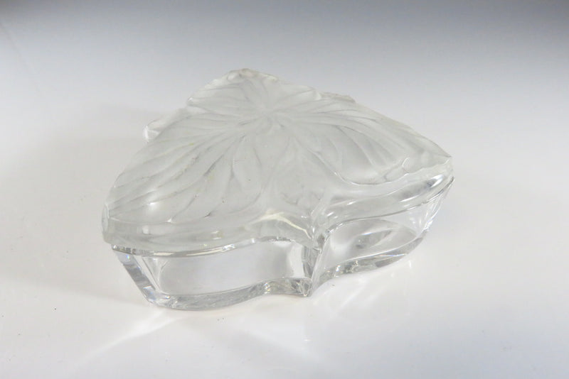 Frosted Glass Jewelry Trinket Box Flower Form 3 1/2" x 3 5/8" x 1 3/8"