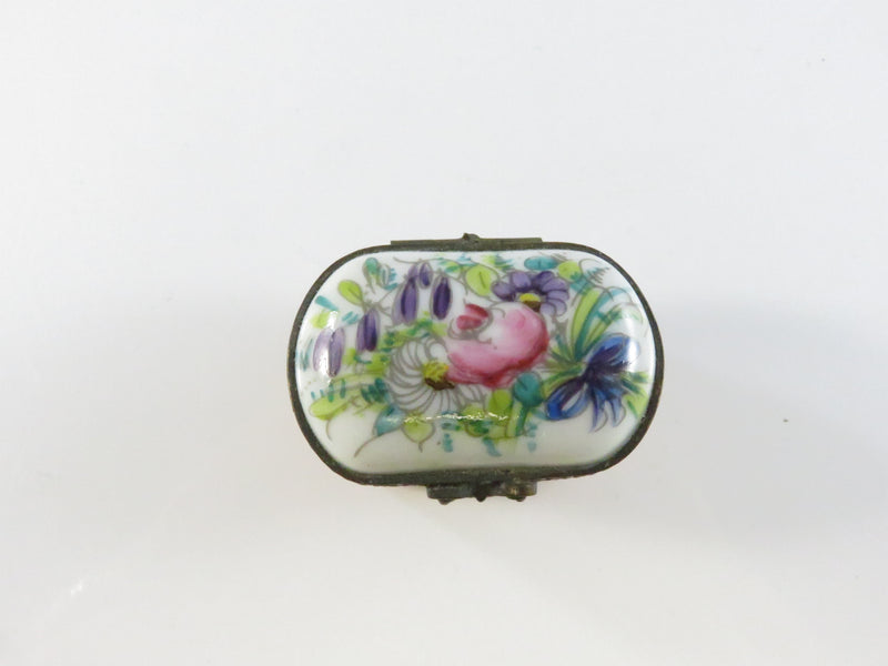 Limoges Trinket Box - Hand-Painted Floral Lid & Basket Body - Vialard