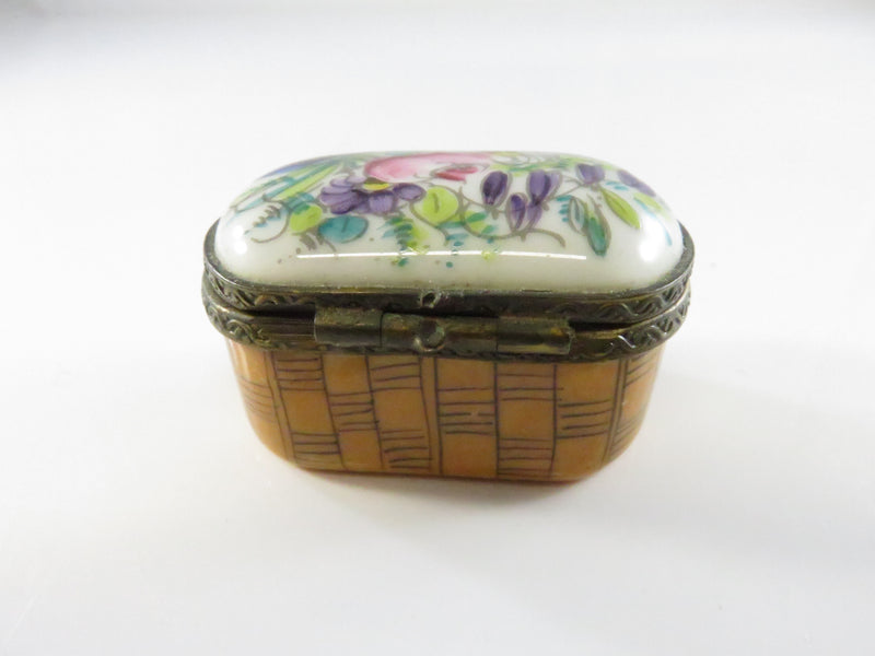 Limoges Trinket Box - Hand-Painted Floral Lid & Basket Body - Vialard