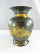 Vintage Indian Mixed Metal Etched Brass Flower Vase Dark Silver-Tone Gold Floral Motif Bidri-style 5 1/2 small finish