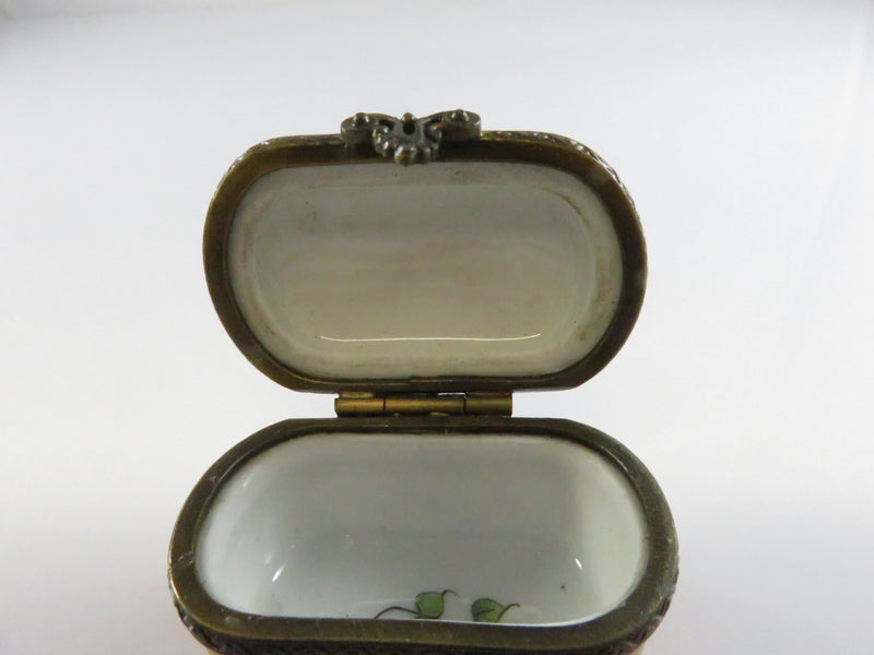 Limoges Trinket Box - Hand-Painted Floral Lid & Basket Body - Vialard