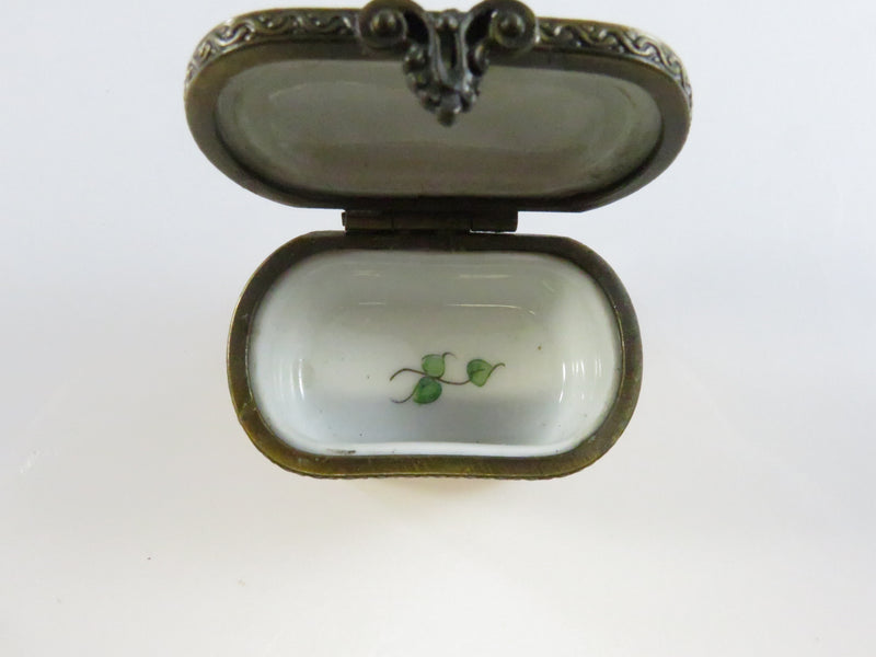 Limoges Trinket Box - Hand-Painted Floral Lid & Basket Body - Vialard