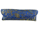 Royal blue floral brocade fabric eyeglass case with gold metallic thread and Velcro flap closure