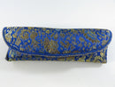 Women's Royal Blue Floral Brocade Eyeglass Case with Gold Metallic Thread Velcro Closure glasses pouch fabric jacquard