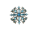 Blue Rhinestone Flower Brooch, Vintage Pierced Metal Pin, Round Pear Marquise Cut, 2" — front view