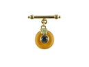 Gold Tone Glass Pendant Brooch, Blue Cabochon Orange Disc Pin, Vintage Jewelry, 1 3/4" — Gold — front view
