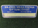 1950s Dr. John Mills Powell Galax VA Brown Faux Leather Eyeglass Case with Blue Ridge Optical Slip Virginia optometrist