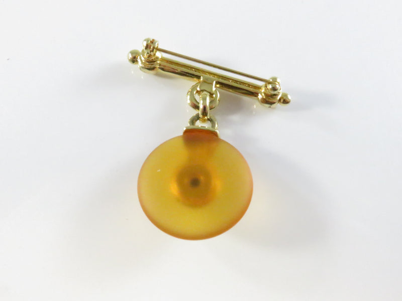 Gold Tone Glass Pendant Brooch, Blue Cabochon Orange Disc Pin, Vintage Jewelry, 1 3/4"