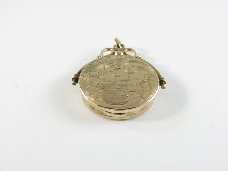 Wightman Hough Photo Locket FOB, Antique Gold Fill Locket, Village Scene, WH & Co Mark, 26mm