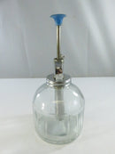 Vintage Clear Ribbed Glass Plant Mister Silver Tone Metal Pump Blue Plunger Made in Taiwan water sprayer molded bottle