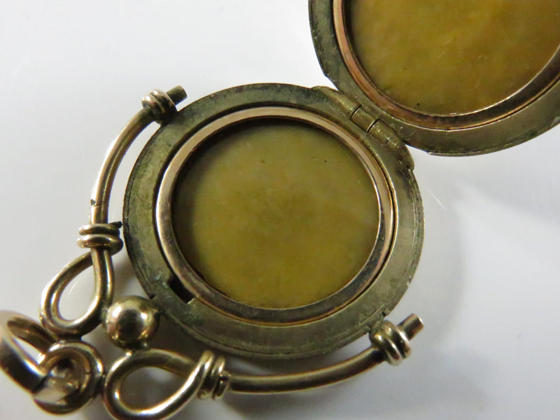 Wightman Hough Photo Locket FOB, Antique Gold Fill Locket, Village Scene, WH & Co Mark, 26mm