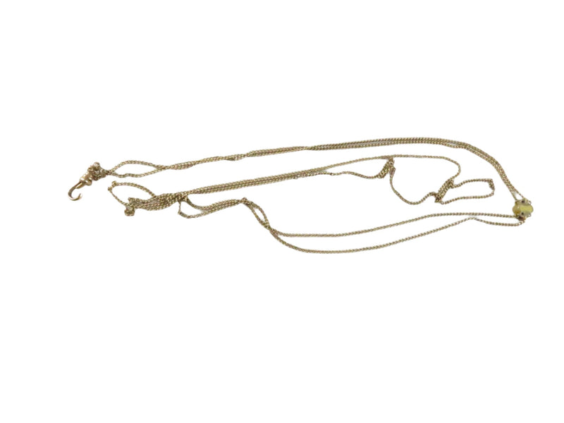 Gold Filled Watch Slide Necklace, Victorian Chain, H.F. Barrows Clasp, Seed Pearl Loss, 49" — Gold • Pearl, Seed Pearl — fron