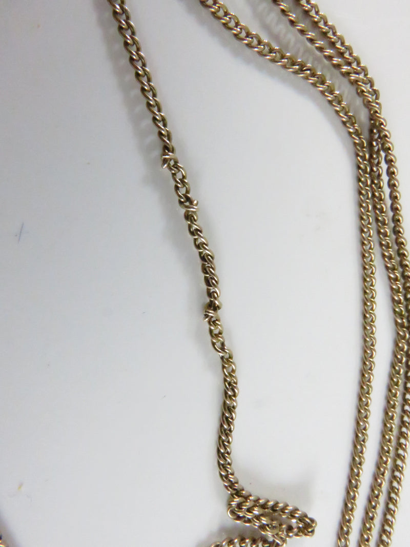 Gold Filled Watch Slide Necklace, Victorian Chain, H.F. Barrows Clasp, Seed Pearl Loss, 49"