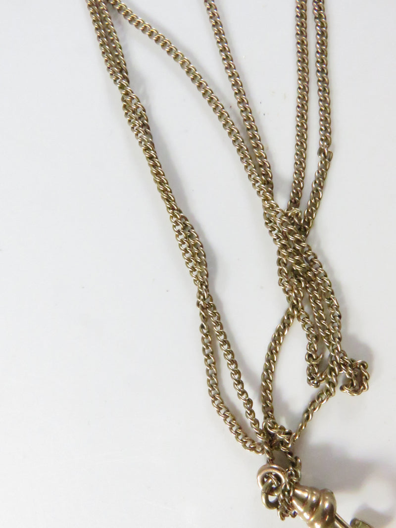 Gold Filled Watch Slide Necklace, Victorian Chain, H.F. Barrows Clasp, Seed Pearl Loss, 49"