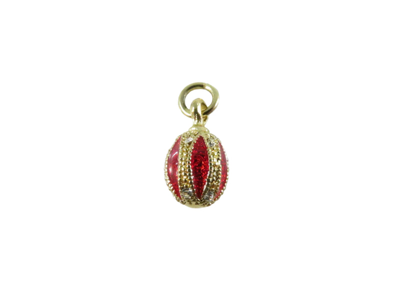 Egg Charm Pendant, Red Enamel Crystal, Gold Tone Oval, 11/16" High, 8.67mm Size