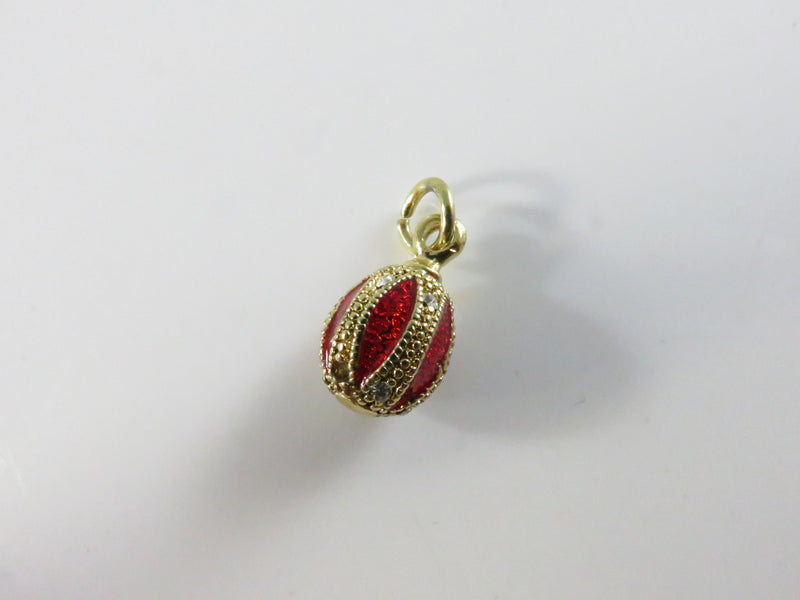 Egg Charm Pendant, Red Enamel Crystal, Gold Tone Oval, 11/16" High, 8.67mm Size