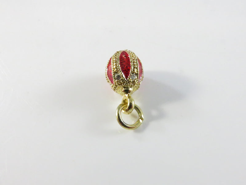 Egg Charm Pendant, Red Enamel Crystal, Gold Tone Oval, 11/16" High, 8.67mm Size