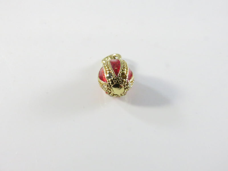 Egg Charm Pendant, Red Enamel Crystal, Gold Tone Oval, 11/16" High, 8.67mm Size