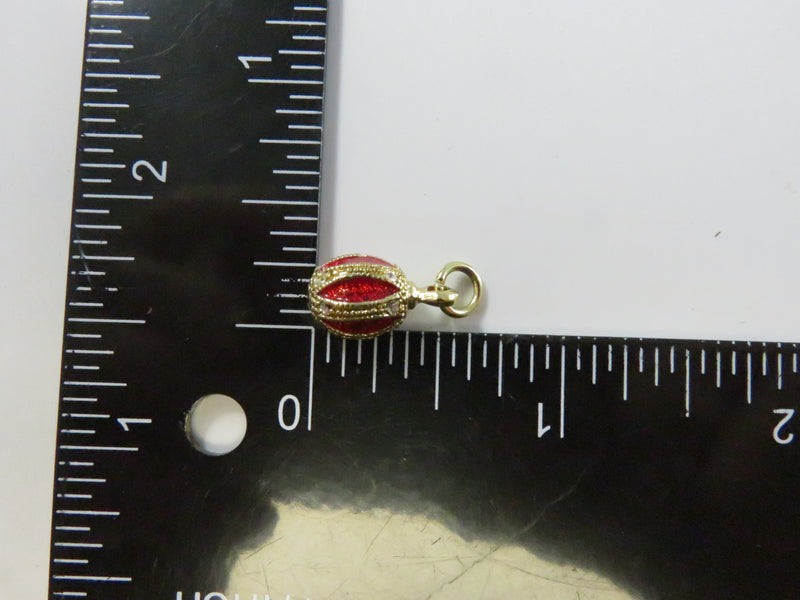 Egg Charm Pendant, Red Enamel Crystal, Gold Tone Oval, 11/16" High, 8.67mm Size