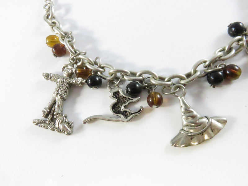 Spooky Charm Bracelet, Halloween Theme, Witch Cat Pumpkin, 7.25" Silver, Seasons Brand